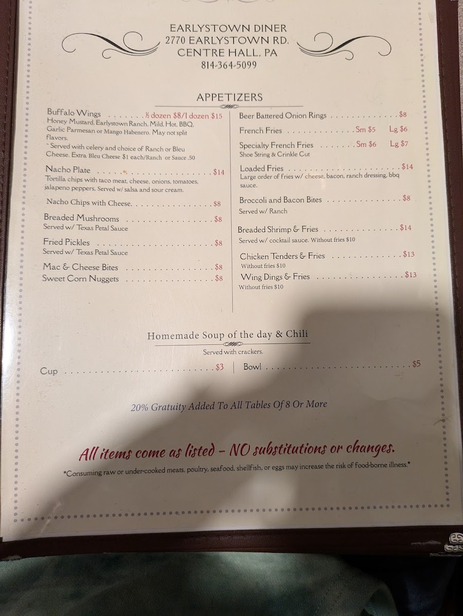 Earlystown Diner Menu - Image 1