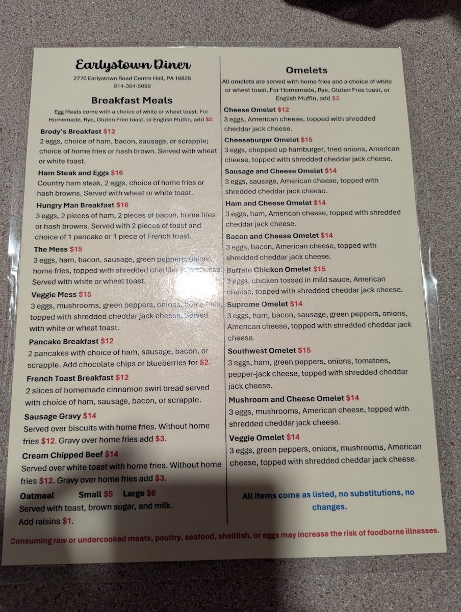 Earlystown Diner Menu - Image 3